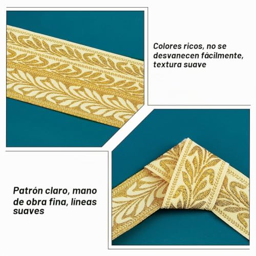 Miniatura 4 de Pandahall - Cinta Jacquard Bordada Con Borde Dorado, Cinta Étnica Bordada, Correas De Flores De Época Para Coser, Funda De Sofá Para Cortinas, Decoración De Ropa 393,7 1