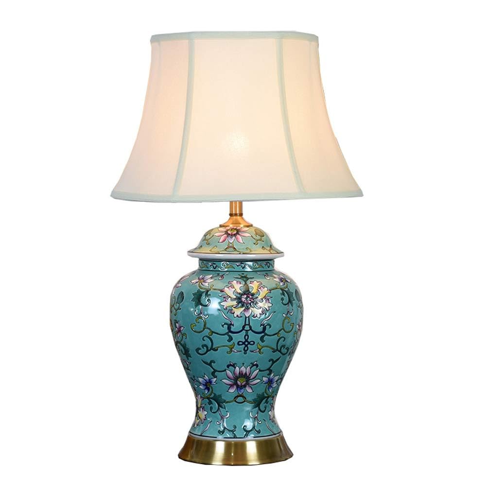 SGKOMN Ceramic Decorative Table Lamp Chinese Handmade Flower Ceramic Desk Lamp Living Room Bedroom Bedside Lamp Nightstand Table Lamp