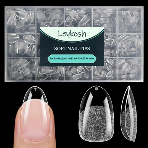 Image of Leykosh Medium Round Nail Tips - 15 Sizes 330PCS Soft Gel Fake Nails, Half Matte Full Cover Pre-Shaped Clear Press On Acrylic Nails No C Curve Gift for Extension, DIY Home Manicure Beauty Gifts