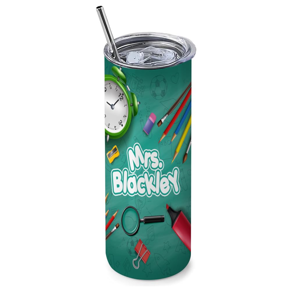 Getagift Personalised Teacher Gift with Crayon Themed, Teacher Gift from Kids, 20 OZ Stainless Steel Skinny Tumbler, Double Walled Vacuum Insulated with Closed Lid and Metal Straw.