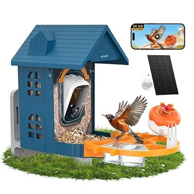 Minikey Smart Bird Feeder with Camera Solar Powered, 2.4G Camera Bird Feeders for Outside, 2K HD Video Live Stream, AI Identification 11000+ Bird Species, Ideal Gifts for Bird Lovers