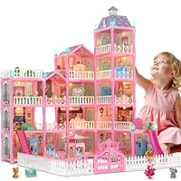Doll Houses for Girls - Playhouse 5-Story 15 Rooms with Doll & Dogs & Furniture Accessories & Lighting - Princess Dollhouse Toys Girl Birthday for Kids Age 3 4 5 6 7 8 9 10 Years old