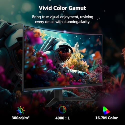 Z-Edge - Monitor da gioco curvo da 27", 300 Hz, 1 ms, 16:9 FHD 1080P, monitor curvo senza cornice, UG27S Freesync Eye Care, 2xDisplayPort, 2xHDMI - Monitor - Immagine 6