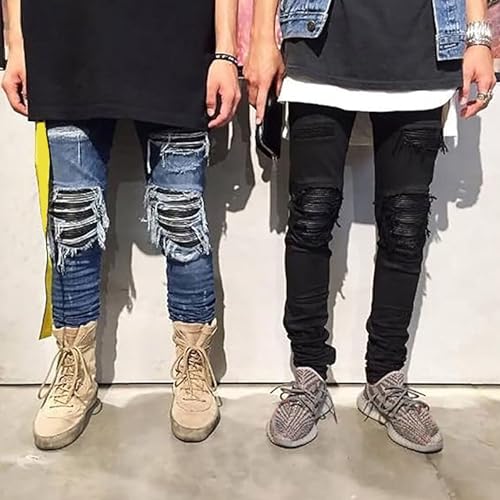 Men's Ripped Skinny Jeans Slim Fit Stacked Stretch Distressed Patch Denim Pants Big and Tall Jeans for Men​2