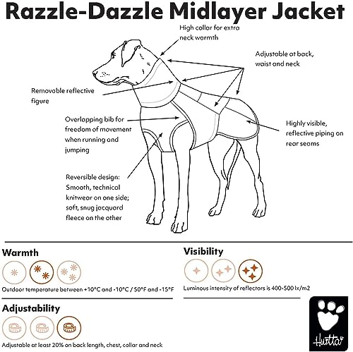 Hurtta Razzle-Dazzle Midlayer Jacke für Hunde, verstellbar, wendbar, Pull On, unter Regenmänteln und Wintermänteln zu verwenden - Blackberry/Grau-Grün 40 cm