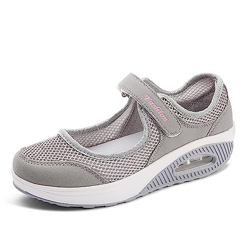 Moda Mujeres Tejida Talla 35-42 Cómodos Zapatos para Caminar Zapatillas De Deporte Zapatos Respirado Ligero Malla Mujeres Deporte Running Sacudir Casual Height-Increasing Sneaker