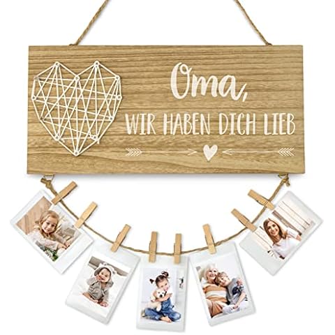 Darlena Oma wir haben Dich lieb | Oma Geschenk, Geburtstagsgeschenk | Holzschild mit Spruch, Fotoseil und Holz Klammern | Tolles Geschenk für Oma zum Geburtstag oder Weihnachten Cover