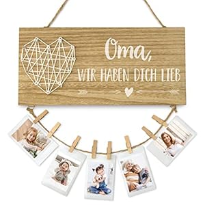 lala life Oma wir haben Dich lieb | Oma Geschenk, Geburtstagsgeschenk | Holzschild mit Spruch, Fotoseil und Holz…
