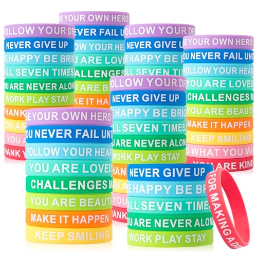 CYCLUSIVE 100 Pieces Inspirational Wristbands Colorful Inspirational Rubber Bracelets Back to School Party Classroom Prizes/Gifts For Students Motivational Quote