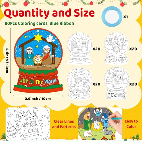 CY2SIDE Christmas Nativity Decorations Kit - 80PCS Xmas Jesus’s Birth Snow Globe Hanging Ornament for Xmas Tree Decor Jesus Crystal Ball Paper Card for Kids Sunday School Party Decoration - image 3