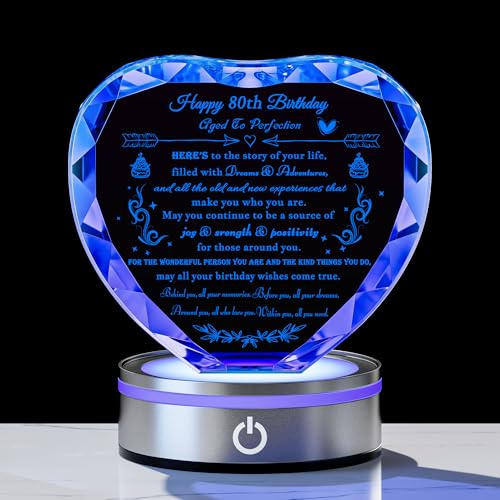 Movdyka 80th Birthday Gifts for Women Men - Personalized Crystal