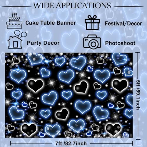 Fondo Fotográfico Corazones Negro y Azul 7x5ft miniatura 6