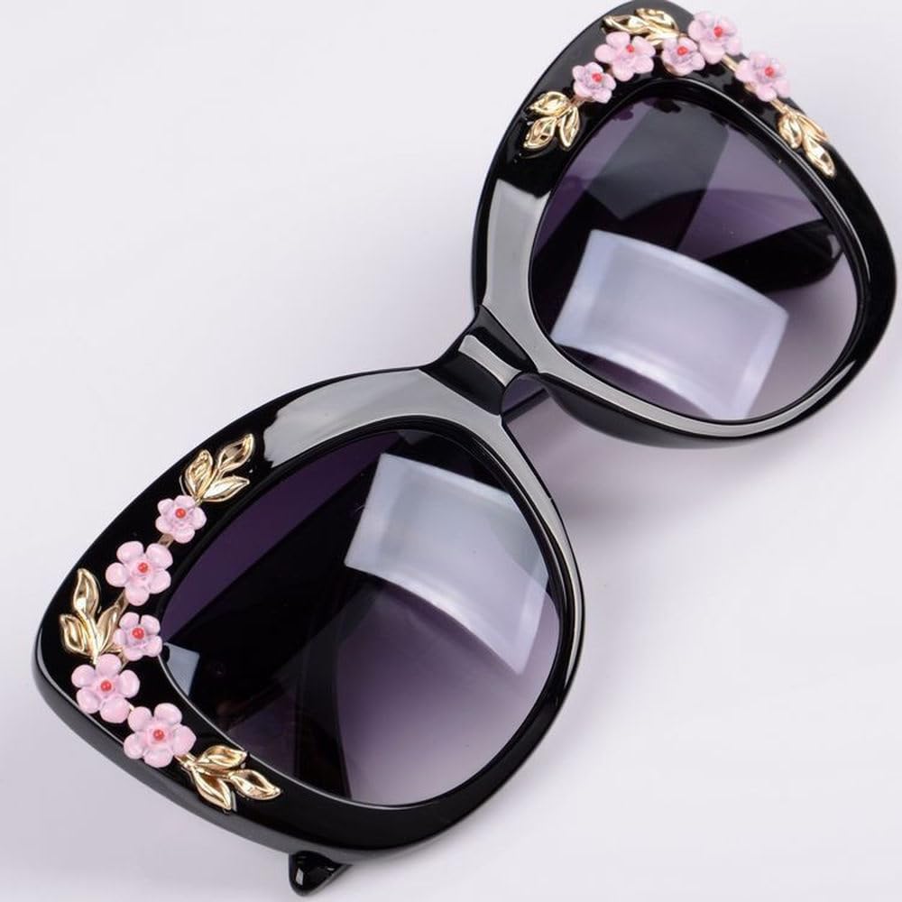 Róża Fantazyjne Dekoracyjne Okulary Modne Retro Projekt Kwiatowe Okulary Przeciwsłoneczne Damskie Vintage Metalowe Różowe Flores Kocie Oko