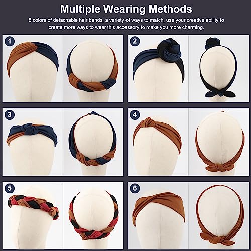 Image of DRESHOW 8 Pack Adjustable Knotted Headbands Non Slip Elastic Yoga Hair Bands Solid Colors Headbands for Women and Girls