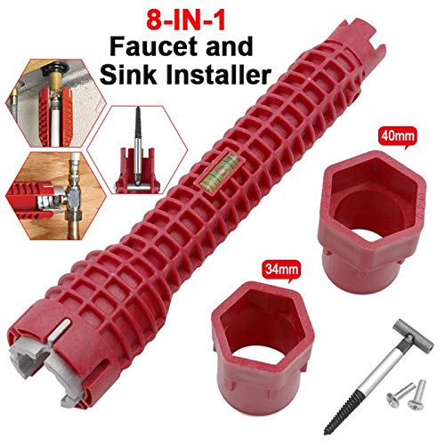 Basin Wrench Faucet And Sink Installer 8-In-1,Multi-Purpose Plumbing Tool Multifunctional Repair Installation Hand Tools For Toilet Bowl/Sink/Bathroom/Kitchen Plumbing Removal Protective gloves