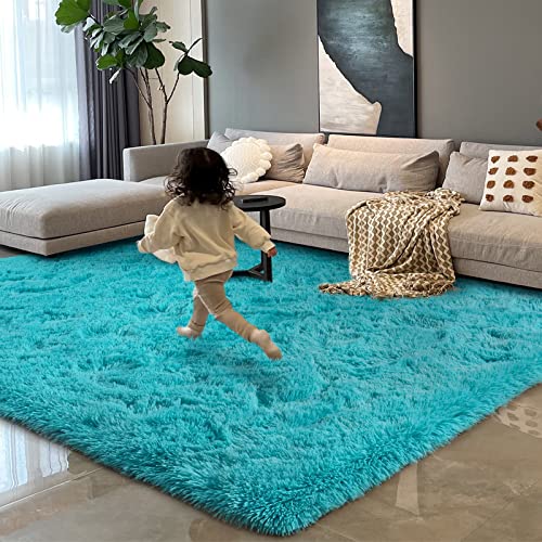 HOMORE Rugs for Living Room 5x8 Fluffy Modern Shag Rugs for Bedroom, Soft Furry Teal Blue Rug for Kids Room, Cute Rugs and Carpets for Nursery Playroom Home Dorm Decor, Turquoise