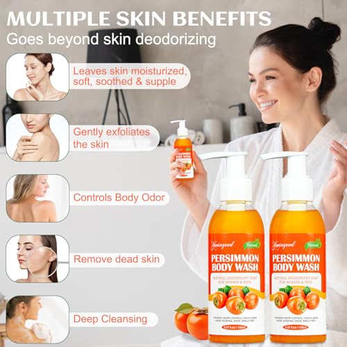 Image of 2 PCS Persimmon Body Wash for Strong Odor Control, Natural Eliminator | Persimmon Soap Bar Old People Smell Remover, Smelly Feet Deodorant Body Odor, Body Wash Gel for Women & Men