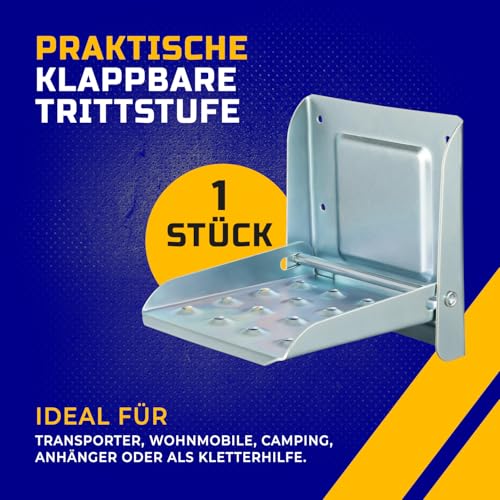AUTOLIGHT 24 Klappbare LKW-Trittstufe aus verzinktem Stahlblech | 190 x 190 x 172 mm | Klapptritt Steighilfe für LKW, Anhänger, Wohnmobil, Transporter | Abrutschsicher & platzsparend | 1er Pack
