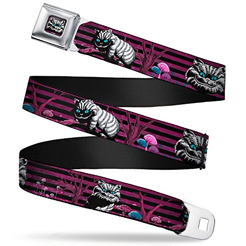 Buckle-Down Seatbelt Belt - Cheshire Cat Face/Poses Stripe Purple/Black/White - 1.0