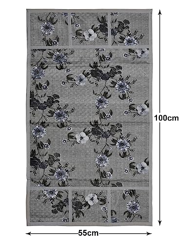Image of Kuber Industries Floral Print Fridge Cover With Side Pockets|Fridge Top Cover|Refrigerator Cover|Washable Cotton Material|6 Utility Pockets (Grey)