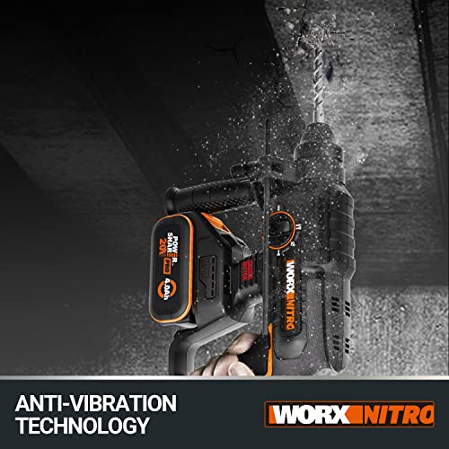 WORX NITRO 18V(20V MAX) Akku-Bohrhammer WX381.2, PowerShare, bürstenloser Motor, SDS Plus, Max. Schlagenergie 2,0 J, 3 Funktionen, Anti-Vibration, 2 Stk. 4Ah-Akkus im Lieferumfang enthalten – Bild 6