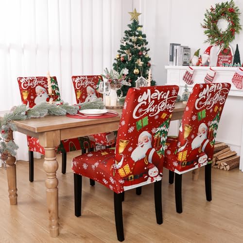 U'Artlines Christmas Chair Covers Set Of 4, Removable Washable Merry Christmas Dining Chair Seat Covers Stretch Protector Slipcovers For Dining Room Kitchen Holiday Party Decor thumb #2