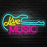 Live Music Neon Schild Guitar Neon Leuchtet LED Schild Leuchtreklame Schriftzug für Wanddekoration USB Neonlicht für Bar Musik Stadio Nachtclub Party Musikstudio