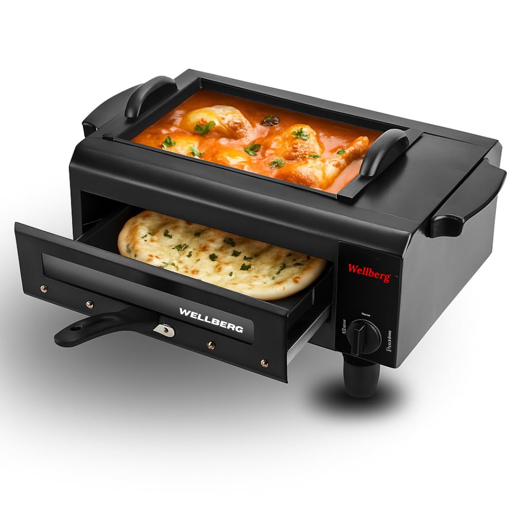 Wellberg 2 in 1 Electric Tandoor & Grill Barbeque 2000 WATT (10 INCH BLACK) for Chicken Tikka, Paneer Tikka, Cake