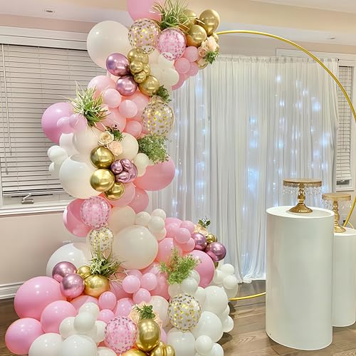 Image of Pink Gold Balloons Set, 12 Inch Pink White Latex Balloons Pink Confetti Helium Balloons Pink and Metallic Gold Party Balloons for Bridal Baby Shower Wedding Girl Women Birthday Decorations