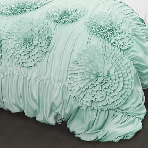 Image of Lush Decor Serena Comforter Set, 3 Piece Set, Full / Queen, Aqua - Cute Comforter - Queen Bedding Set - Blue Comforter Queen Size - Coquette Decor