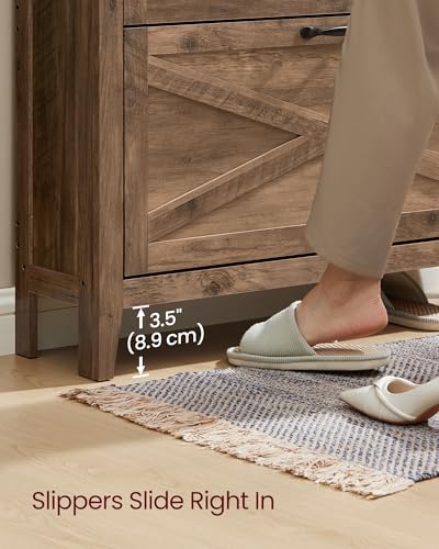 Image of VASAGLE LIRY Collection - Shoe Storage Cabinet Organizer with 2 Flip Drawers, Freestanding Narrow Shoe Rack for Entryway, Farmhouse Style, Fits 12 to 16 Pairs, Honey Brown UHSC201KB01S
