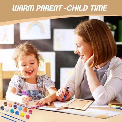 Holzbilderrahmen Zum Bemalen,15 Stück, 19x14 CM Bilderrahmen zum Selbstgestalten mit Glitzersteine, Glitter Schaum Sticker, Bunter Pinsel für DIY Holzfarbe Geschenke, Kinderbilderrahmen zum Bemalen