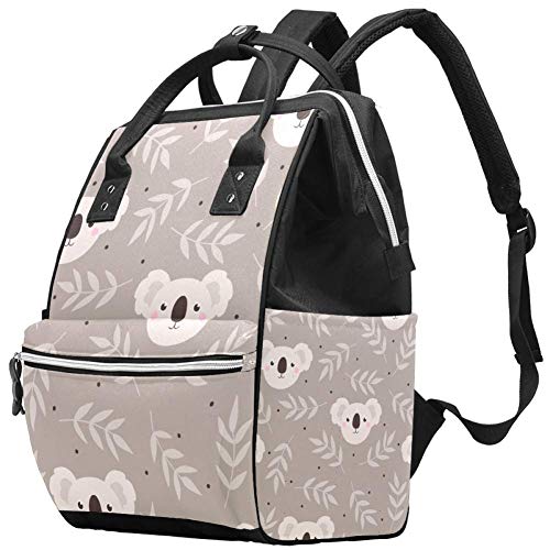 Lindo koala Bolso cambiador de pañales Mochila para pañales con bolsillos aislados Correas de cochecito, Bolso de pañales elegante multifunción de gran capacidad para mamá papá al aire libre
