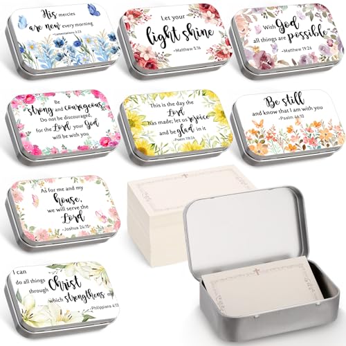 Acellegic 24 Pcs Christian Gift Tin Boxes with Prayer Cards Scripture Bible Verse Cards Inspirational Encouragement Religious Gifts for Church Women Sister First Communion (Floral)