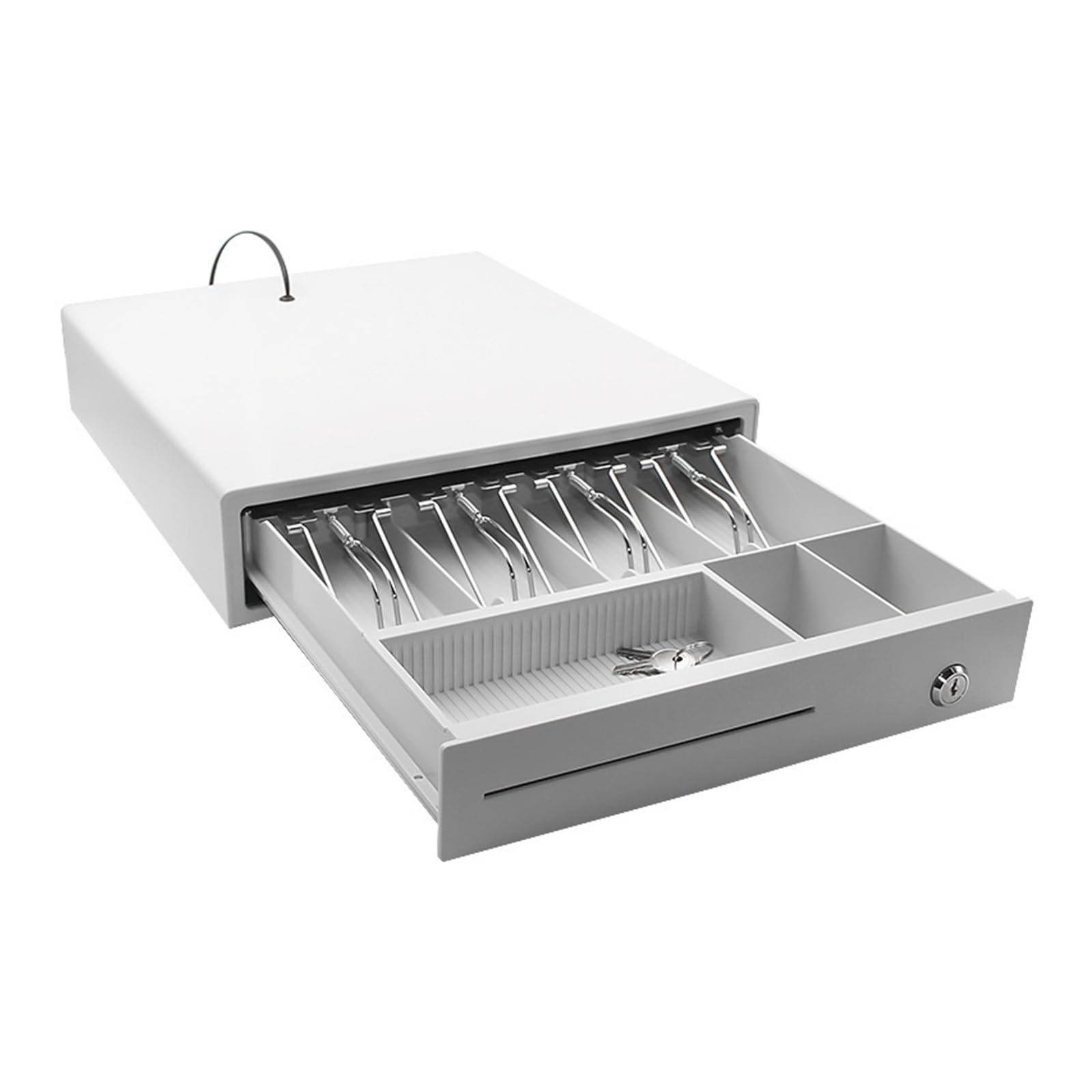 cash register, 13" Steel Heavy Duty Cash Box with 4 Bill 3 Coin Money Safe Storage