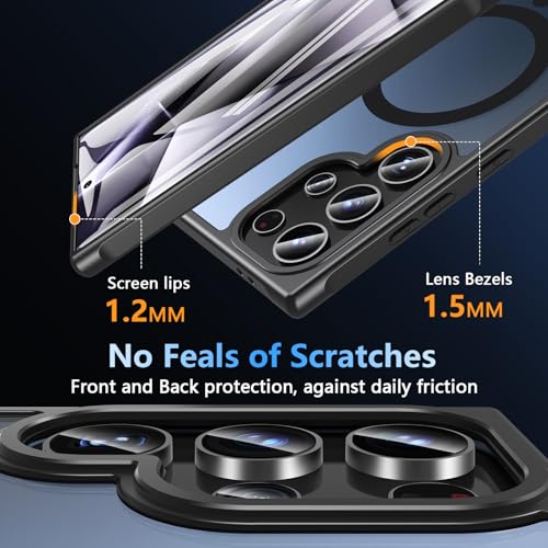 Image of OWKEY for Samsung Galaxy S24 Ultra Case 6.8'', Magnetic Samsung S24 Ultra Case Compatible with Magsafe, [Shockproof Military] Translucent Back Slim Bumper Cover Phone Case Samsung S24 Ultra, Black