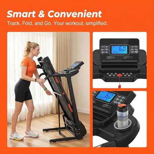 Image of Walking Pad, 3.25HP Foldable Treadmill with 15% Auto Incline & Bluetooth Speakers, 8 Shock Absorbers for Knee Protection, 400 lbs Capacity