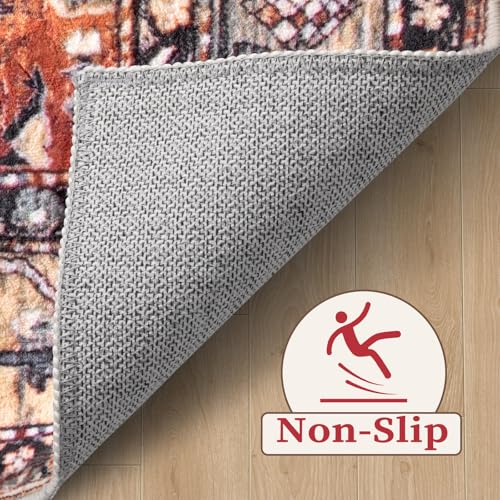 SERISSA Bedroom Rug 4x6 Boho Tribal Rug, Vintage Washable Area Rugs Non Slip, Ultra Soft Print Distressed Low-Pile Throw Carpet for Bedroom Nursery Dorm Kitchen Living Room Decor