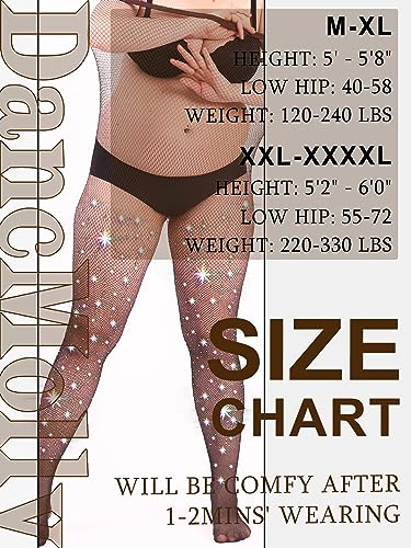 Image of DancMolly 10X Strong Ultra Sparkly Rhinestone Fishnet Stockings, Plus Size Sparkle Tights for Women Sexy Party Concert Outfit