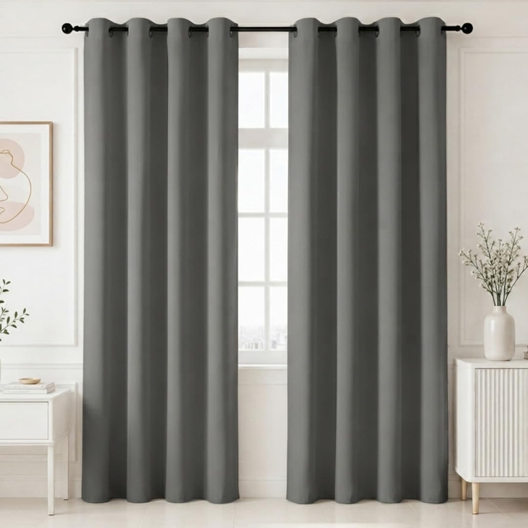 HOMEMONDE 100% True Blackout Curtains 10 Feet Set of 2 - Thermal Insulated, Noise Reduced Door Curtain, Room Darkening - Grey (120 Inches, 304.8L x 118W CM)