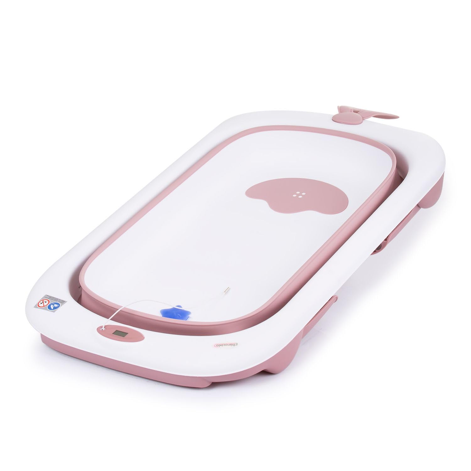 Chipolino Bañera para bebé Coral plegable, 87 cm, desagüe de agua, termómetro integrado, color: rosa
