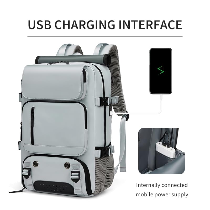 Woman travel backpack,waterproof 16 inch Business Laptop Backpack with Shoe Bag Hidden USB charging port Hiking backpack (grey)4