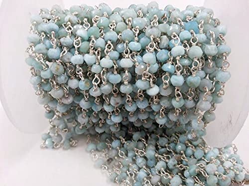 Larimar perles rondelles 3mm 4mm chaîne rosaire argent fil d'enfilage
