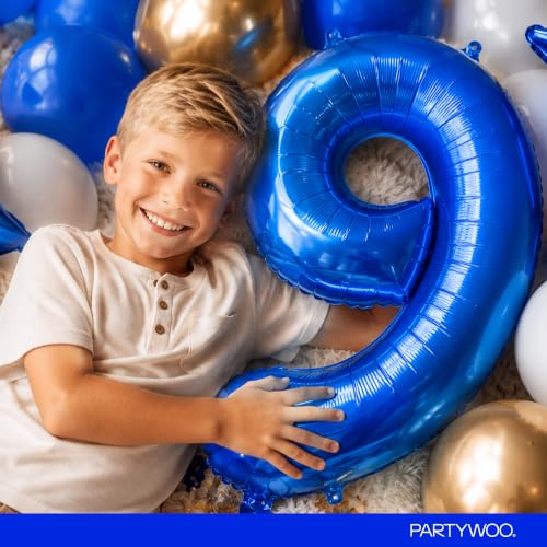 Image of PartyWoo Royal Blue Number 9 Balloon 40 Inch 25pcs Blue Star White Gold