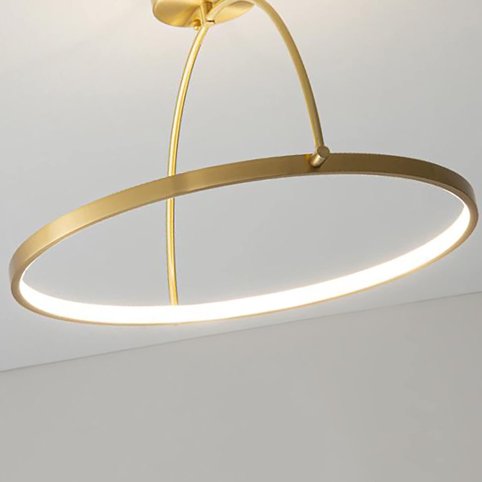 Vendimia Anillo Led Latón Lámpara De Techo Adorno Semi Flush Negro Metal Base Plafon Led Techo Moderno Gel De Sílice Lámpara Colgante para Dormitorio Cocina Pasillo-Cobre 40x25cm(16x10inch)