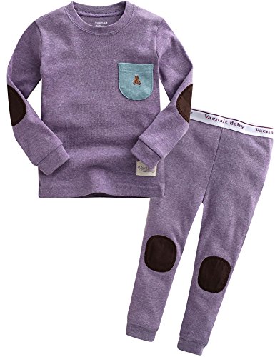[Vaenait Baby] キッズ子供ベビー服綿100％ルームウェア長袖パジャマ寝間着上下セット Pocket Purple S