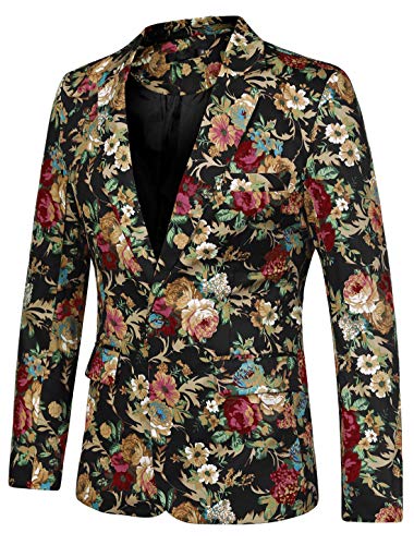 uxcell Men's Suit Blazer Slim Fit Floral Printed One Button Prom Jacket Sport Coat2