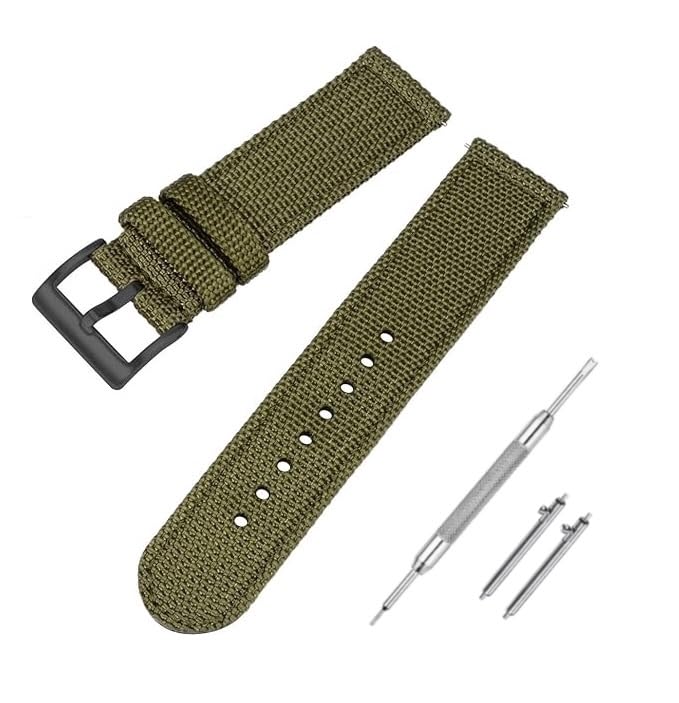 LineOn ENMA Nylon Quick Release Watch Strap, Boxy Design, Matte Finish, Nylon Watch Band, For 20mm, 22mm, or 24mm Watches (GREEN, 24mm)