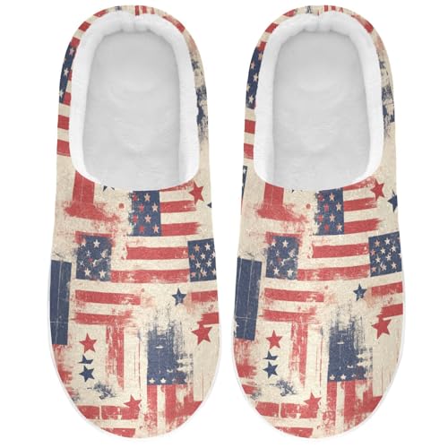 JUNZAN Cartoon Camouflage American Flag Women Home Cotton Slippers Wide Memory Foam Ladies Slippers for Hospital Birthday Presents 6-7