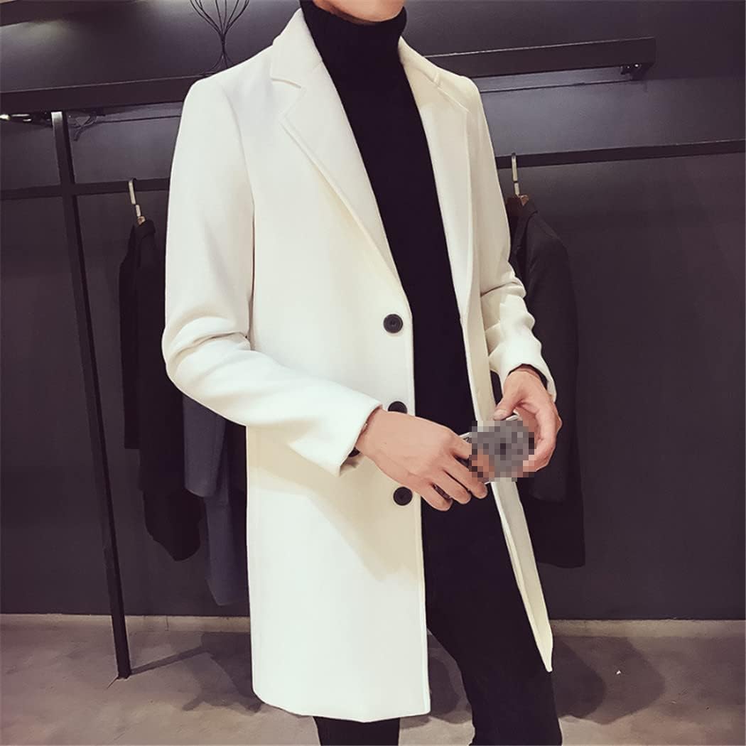 Haitpant Men Long Cotton Coat Autumn Winter Wool Blend Solid Color Casual Windbreaker Slim Business Jacket